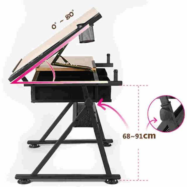 図面テーブル、製図机、調節可能な描画表、高さ調節可能な製図机傾斜可能な卓上製図台、2つの収納引き出し付きアートライティング読書ワークステーション、絵画の通販は