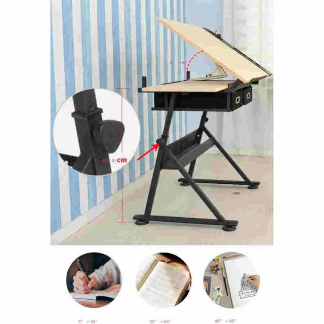 図面テーブル、製図机、調節可能な描画表、高さ調節可能な製図机傾斜可能な卓上製図台、2つの収納引き出し付きアートライティング読書ワークステーション、絵画の通販は