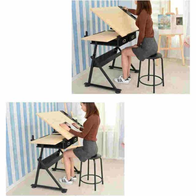 図面テーブル、製図机、調節可能な描画表、高さ調節可能な製図机傾斜可能な卓上製図台、2つの収納引き出し付きアートライティング読書ワークステーション、絵画の通販は