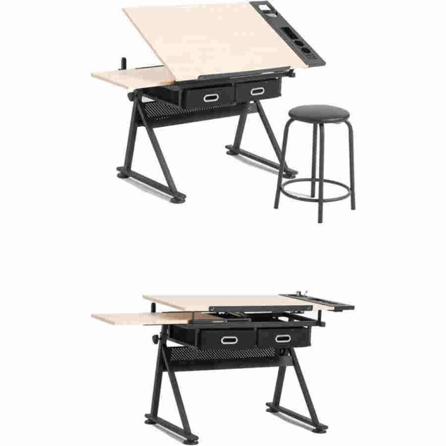 図面テーブル、製図机、調節可能な描画表、高さ調節可能な製図机傾斜可能な卓上製図台、2つの収納引き出し付きアートライティング読書ワークステーション、絵画の通販は