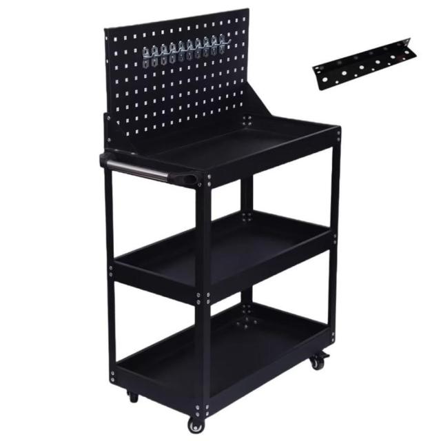 ツールワゴン ツールカート 工具ワゴン 工具カート 3段 ドライバーホルダー キャスター付 耐荷重165KG メッシュパネル付 ハンドル付 360度回転 移動 DIY