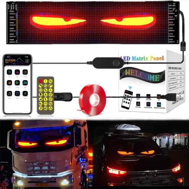 デビルアイ led ライト 車 スクリーン トラック DIYテキストパターンダイナミックLEDスマートカラフルアイランプソフトスクリーン、車トラック窓用アプリコントの通販は