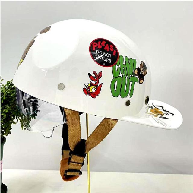 公道対応不可 装飾ヘルメット ハーフヘルメット 半キャップ シールド可動 野球帽 つば付き ユニセックス 男女兼用 軽量 日除け 夏季適用の通販は