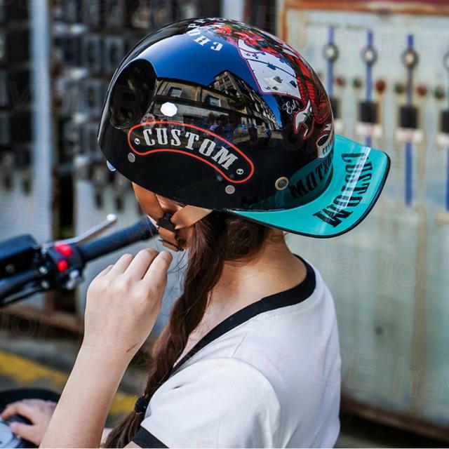 公道対応不可 装飾ヘルメット ハーフヘルメット 半キャップ シールド可動 野球帽 つば付き ユニセックス 男女兼用 軽量 日除け 夏季適用の通販は