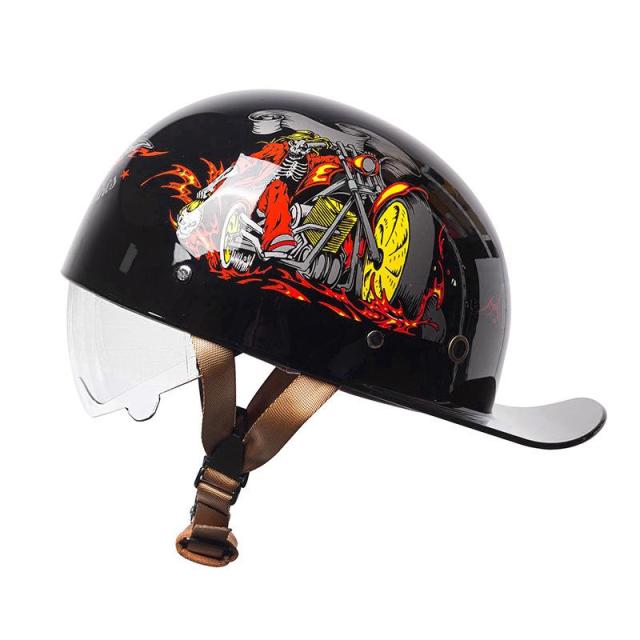 公道対応不可 装飾ヘルメット ハーフヘルメット 半キャップ シールド可動 野球帽 つば付き ユニセックス 男女兼用 軽量 日除け 夏季適用の通販は