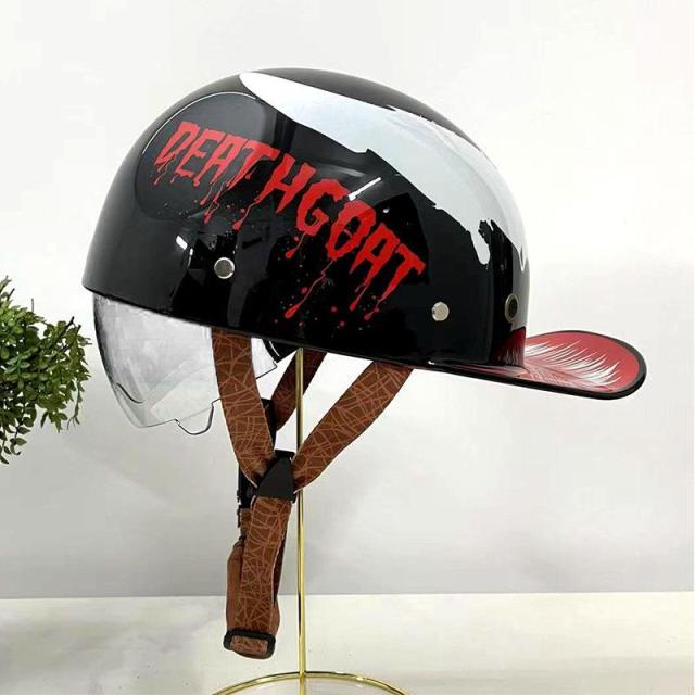 公道対応不可 装飾ヘルメット ハーフヘルメット 半キャップ シールド可動 野球帽 つば付き ユニセックス 男女兼用 軽量 日除け 夏季適用の通販は