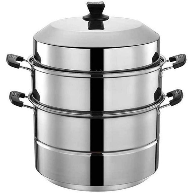 ステンレス蒸し器蒸し器業務用多層家庭用蒸し器電磁調理器ガスコンロ（台所用品付き）（色：3段サイズ：40cm）