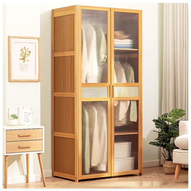 ワードローブ 木製 ハンガーラック 大容量 扉付き 洋服収納 洋服ダンス 棚付き クローゼット 多機能 衣類収納ラック 組み立て式 省スペース 洋服掛け シンプルの通販は 23,414円