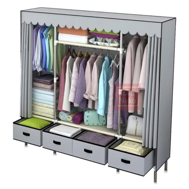 ワードローブカバー付き ワードローブクローゼット 大容量 ハンガーラックカバー付 衣類収納 ４つ引き出し付き 防塵 防汚 お洒落 幅165Ｘ奥行45Ｘ高さ168cm
