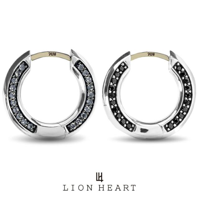 ライオンハート for Gift クラッチピアス サイドストーン クリア・ブラック シルバー925 1EA191  LION HEART K18ポスト フープピアス 1点売り 片耳用 メンズ ピアス ブランド 誕生日 プレゼント シルバー_1