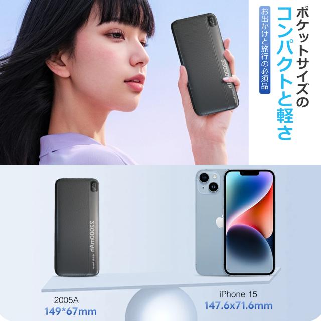 モバイルバッテリー 22000mAh 大容量 小型 軽量 3台同時充電 携帯充電