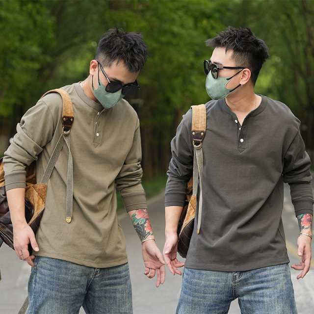 tシャツ Tシャツ カットソー メンズ 長袖 ヘンリーネック 100％綿 柔らかい 無地 シンプル カジュアル アメカジ おしゃれ きれいめ 春 秋 冬 インナー トップスの通販は 6,280円