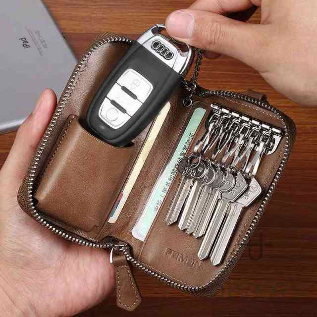 キーケース 牛革 メンズ スマートキー おしゃれ コンパクト プレゼント ペア ダブル 鍵 クリア窓付ダブルポケット トヨタ ホンダ シンプルおしゃれ プレゼント