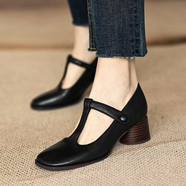 ミドルヒール Tストラップ パンプス 痛くない 太ヒール 走れる ラウンドトゥ 靴 ストラップ 結婚式 フォーマル 歩きやすい ローヒール お 5,810円