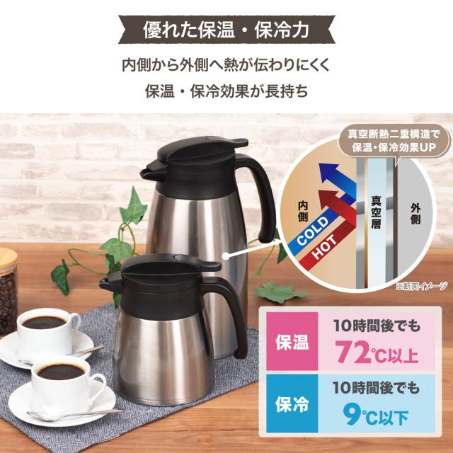 6個セット アトラス 卓上ポット 1.6L 魔法瓶 保温 保冷 真空断熱 ステンレス 超軽量 コンパクト スリム  保温ポット 保冷ポット魔法瓶 大容量 シルバー バリウス AVTP-1600SV6P_9