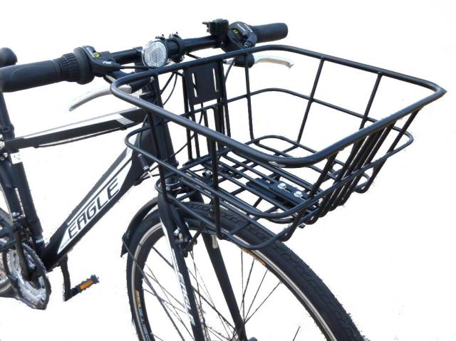 自転車 カゴ 大きい ワイド 前用 フロント アルミバスケット Vブレーキ用 フロントキャリヤ付き Vブレーキ ブラック 丸八工機