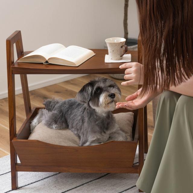 ペットサイドテーブル PET-67 // サイドテーブル テーブル ペットベッド ペット 犬 猫 ウサギ   持ち手 ハンドル クッション付き 木製 天然木 花台 ディスプレイ ナチュラル ブラウン リビング 高さ60cm 東谷_1