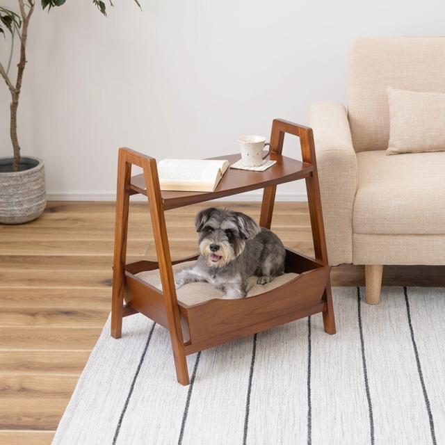 ペットサイドテーブル PET-67 // サイドテーブル テーブル ペットベッド ペット 犬 猫 ウサギ   持ち手 ハンドル クッション付き 木製 天然木 花台 ディスプレイ ナチュラル ブラウン リビング 高さ60cm 東谷_2