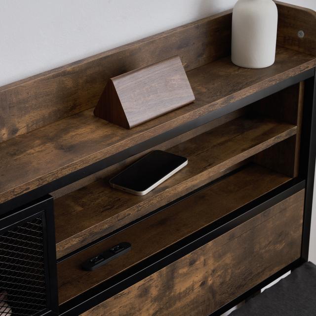 数量限定！SDセミダブル・コンセント付きベッドフレーム ヴィンテージ風BROWN 数量限定！SDセミダブル・コンセント付きベッドフレーム ヴィンテージ