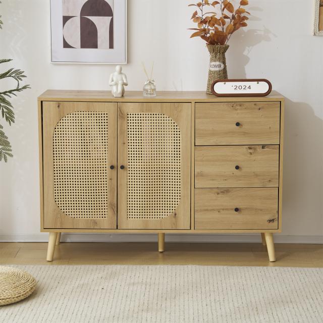 15%オフSALE！キャビネット サイドボード チェストラタン調 ラタン風 3段引き出し付き 大容量 収納棚 リビング 収納 収納チェスト2段 洋服 タンス 収納 箪笥　リビング ランドリーチェスト 収納棚 整理タンス 北欧 木目調 おしゃれ NATURAL・BROWN