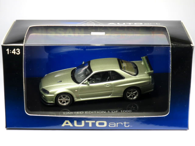 ※外箱 擦れ有※【絶版品】オートアート 1/43 スカイライン R34 GT-R VスペックII Nur ミレニアムジェイド