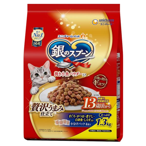 猫ドライフード 6625 ユニ・チャーム 銀のスプーン 贅沢うまみ仕立て 腎臓の健康維持用 13歳頃から お魚づくし 1.3kg×6袋（7.8kg）