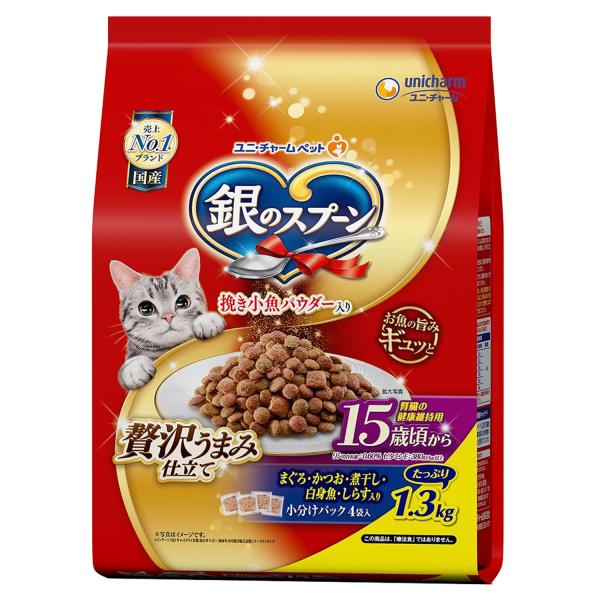 猫ドライフード 7226 ユニ・チャーム 銀のスプーン 贅沢うまみ仕立て 腎臓の健康維持用 15歳頃から お魚づくし 1.3kg×6袋（7.8kg）