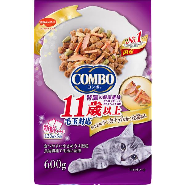 猫ドライフード 2960 日本ペットフード コンボ キャット 毛玉対応 11歳以上 かつお味・かつおチップ・かつお節添え 600g×12袋（7.2kg）