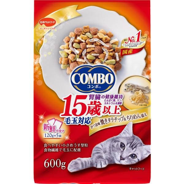 猫ドライフード 2984 日本ペットフード コンボ キャット 毛玉対応 15歳以上 かつお味・焼タラチップ・ちりめん添え 600g×12袋(7.2kg)の通販は