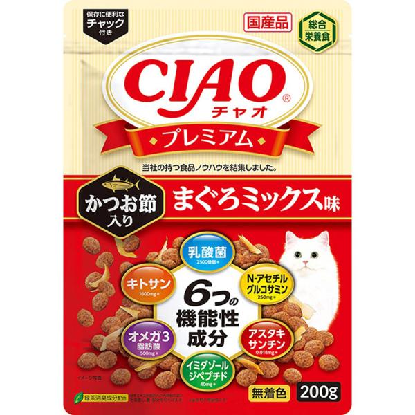 猫ドライフード 1791  いなばペットフード CIAO プレミアム かつお節入り まぐろミックス味 200g×24セット(4.8kg)