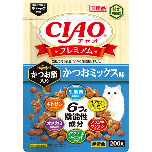 猫ドライフード 1807  いなばペットフード CIAO プレミアム かつお節入り かつおミックス味 200g×24セット(4.8kg)