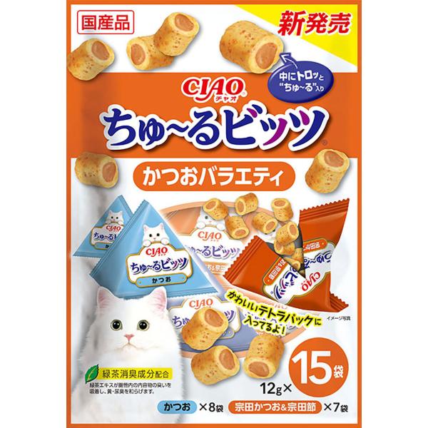 猫用おやつ 5211 いなばペットフード CIAO ちゅ〜るビッツ かつおバラエティ 12g×15袋 8セット（1.44kg）