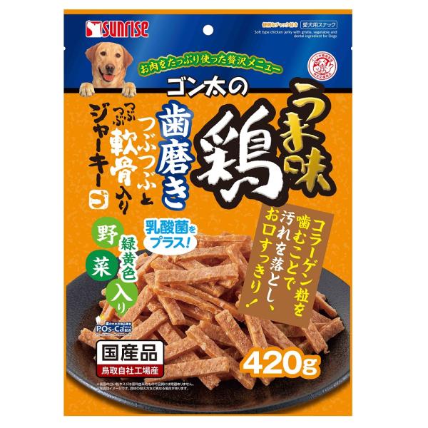 犬スナック 8290 マルカン サンライズ ゴン太のうま味鶏 歯磨きつぶつぶとつぶつぶ軟骨入りジャーキー 緑黄色野菜入り 420g×12セット(5040g)