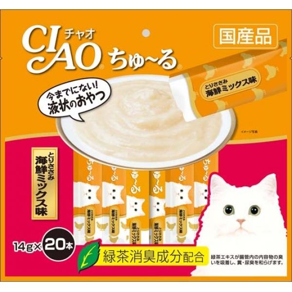 猫用おやつ 0383 いなばペットフード CIAO ちゅ〜る とりささみ 海鮮ミックス味 14g×20本 8セット（2.24kg）