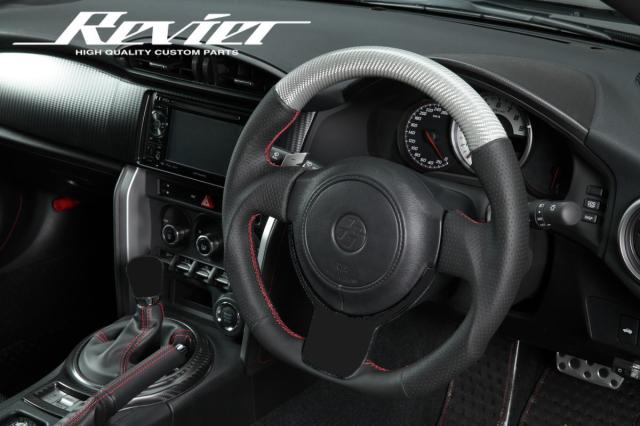 在庫処分！シルバーカーボン×ヨーロピアンステッチ ZN6 前期 86 / ZC6 前期 BR-Z リアルカーボン本革ステアリングホイール - ステアリング ハンドル インパネ インテリア カスタム パーツ ハチロク ハンドルカバー