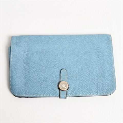 HERMES 美品 ドゴン コンパクト ブルージーン 二つ折り財布 □I刻印