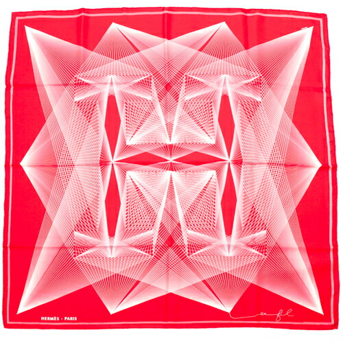 【Sランク】 エルメス HERMES スカーフ カレ90 シルク H EN FIL Kaleidoscope H アン フィル カレイドスコープ ショール 大判  バンダナ レディース レッド ホワイト 新品同様 中古 tkh816