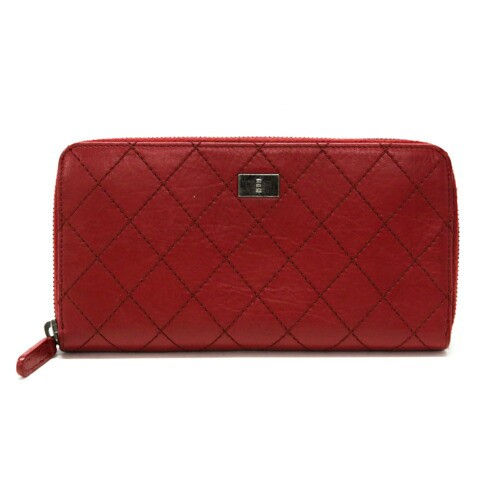 【Aランク】 シャネル CHANEL 長財布 レザー ワイルドステッチ ラウンドファスナー ヴィンテージ金具 レディース レッド 美品 中古 mae23025の通販は