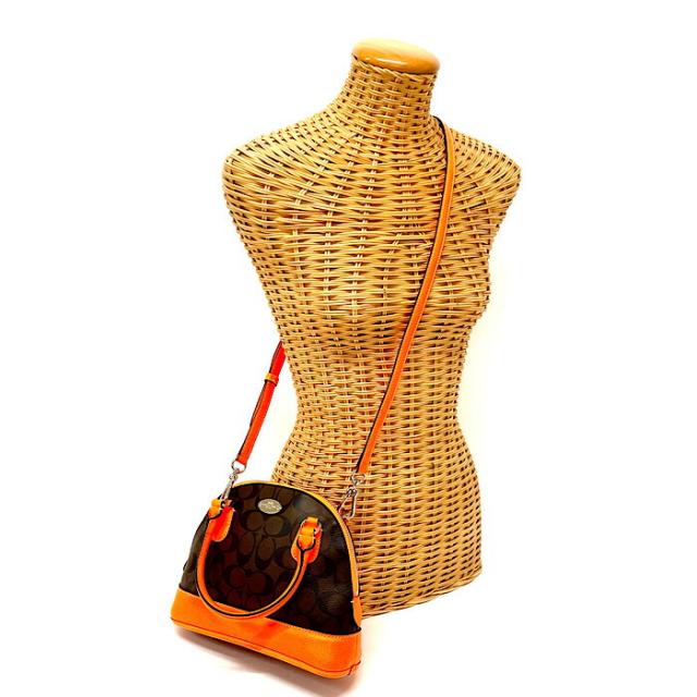 コーチ COACH ミニ コーラ ドームド サッチェル レザー PVC シグネチャー ショルダーバッグ F34710 肩掛け 斜めかけ 2WAY メンズ レディース ダークブラウン / オレンジ 極美品 中古 mah19024の通販は