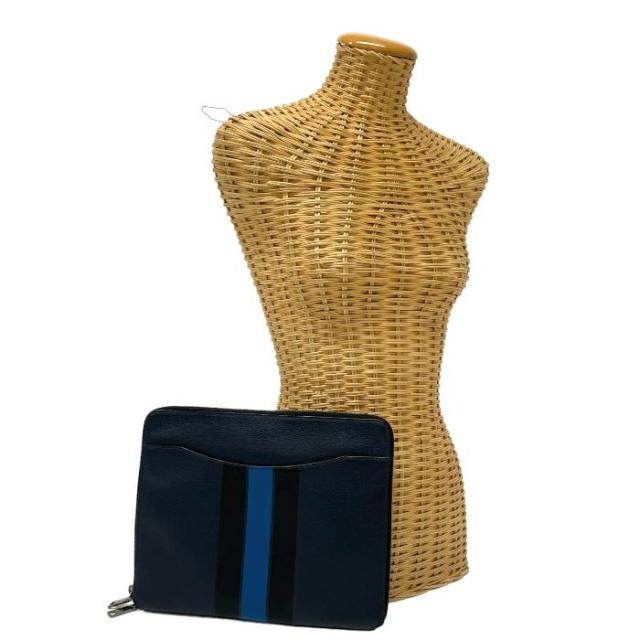 コーチ COACH クラッチバッグ レザー ストライプ F66312 セカンドバッグ タブレットケース メンズ ネイビー / ブラック 中古 mai17040