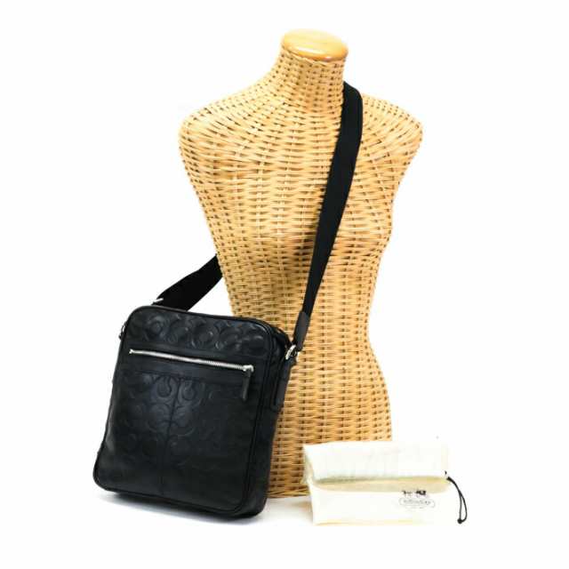 コーチ COACH ショルダーバッグ レザー オプアート 70615 クロスボディ メッセンジャー メンズ レディース ブラック 中古 mak25013