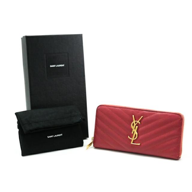 サンローラン　YSL　長財布　キャビアスキン　ラウンドファスナー　Vステッチ サンローランYSL長財布キャビアスキンラウンドファスナーV