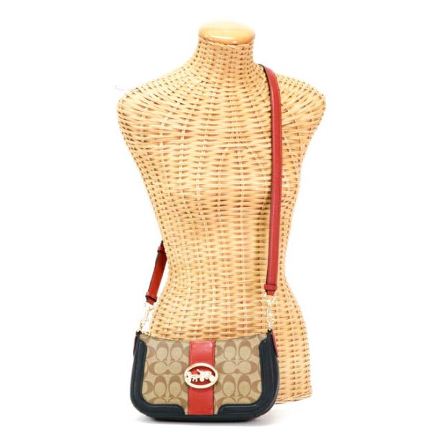 【ABランク】 コーチ COACH ジョージーバゲット レザー PVC シグネチャー 5498 ショルダーバッグ クロスボディ レディース メンズ ベージュ / レッド / ブラック 中古 mal08009