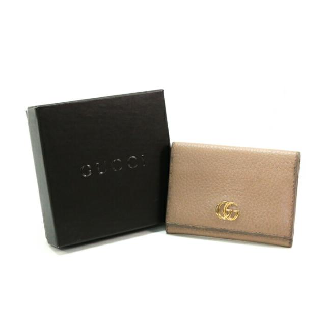 グッチ GUCCI カードケース レザー GGマーモント 474748 名刺入れ パスケース ビジネス レディース ピンクベージュ  中古 mal10027の通販は