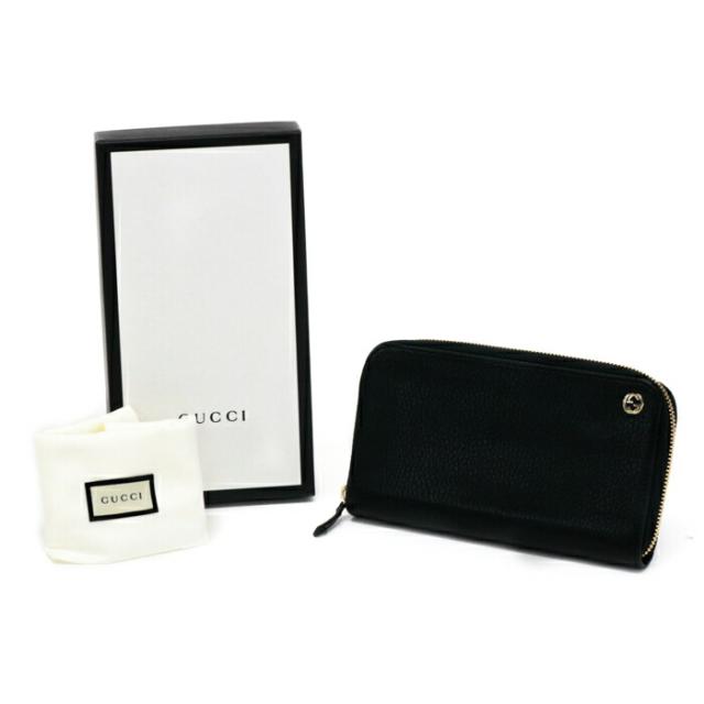 グッチ GUCCI インターロッキングG ジップアラウンド ウォレット レザー 509644 長財布 ラウンドファスナー ロングウォレット メンズ レディース ブラック 美品 中古 maq02009の通販は