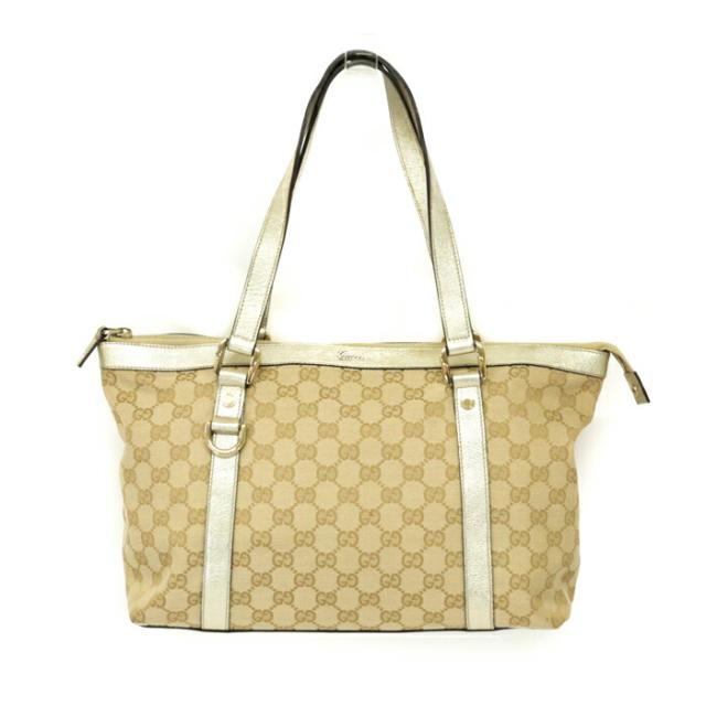 グッチ / GUCCI トートバッグ GGキャンバス レザー 141470 肩掛け ハンドバッグ 手提げかばん レディース メンズ ベージュ / ゴールド 中古 mat02008 グッチ / GUCCI トートバッグ GGキャンバス レザー 141470 肩掛け