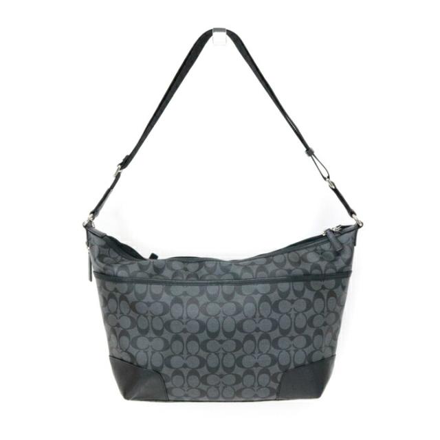 コーチ ボディバッグ シグネチャー PVC レザー チャコールグレー 斜め