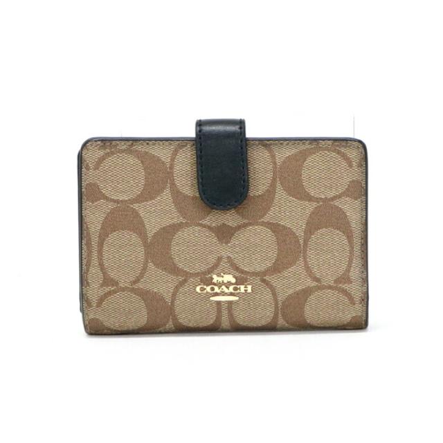 コーチ COACH 二つ折り財布 レザー PVC シグネチャー L字ファスナー F23553 コンパクトウォレット レディース メンズ ベージュ / ブラック  中古 maw11030の通販は 7,980円