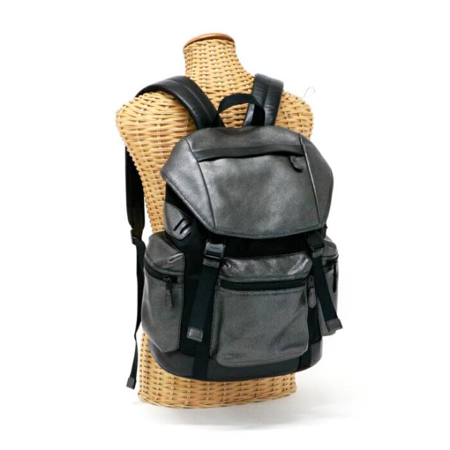 コーチ COACH バックパック ペブルレザー / ナイロン F56543 リュック デイパック 大型 バッグ かばん メンズ メタリック グレー / ブラック 中古 maz17013の通販は