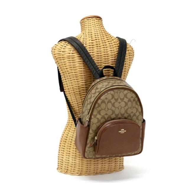 コーチ COACH コート バックパック PVC / リファインド ペブル レザー シグネチャー 5671 リュック デイパック かばん バッグ レディース メンズ カーキ (ベージュ) / サドル (ブラウン) 中古 mba08020